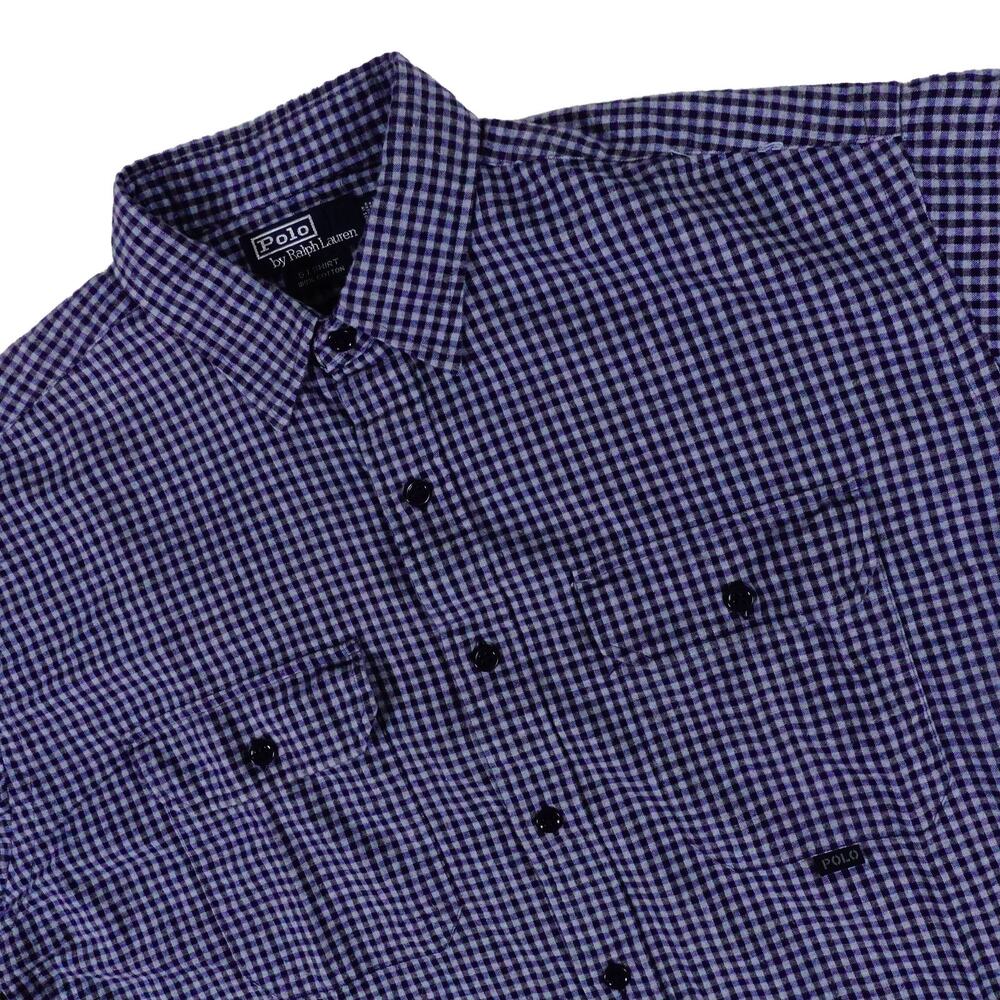 Ralph Lauren Vintage Plaid Dual Pocket Button Up G.I. Shirt Made USA Men's Large